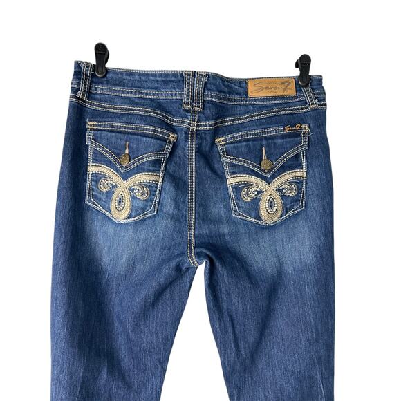 Seven7 Jeans Womens 14 Blue Bootcut Thick Stitch Embroidered Flap Pockets Denim - Picture 5 of 16